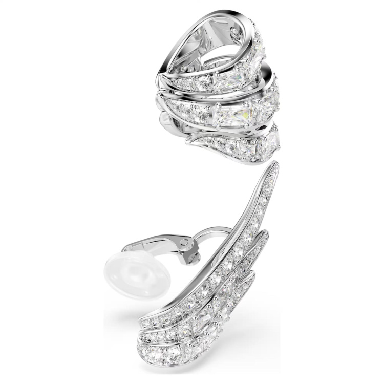 Vienna ear cuffs Mixed cuts, Swan, White, Rhodium plated